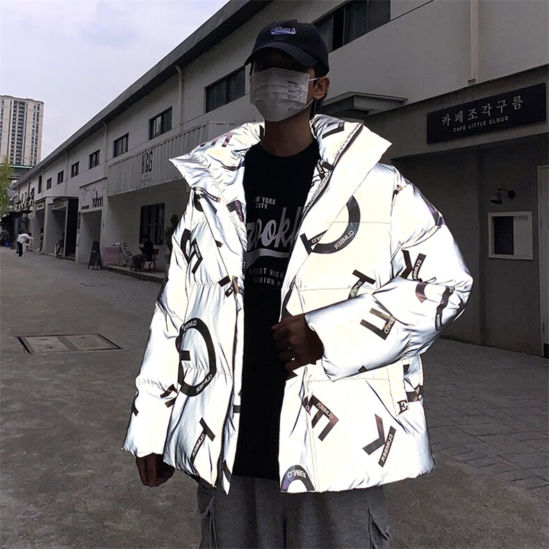 2024新款棉衣男冬季加厚立领炸街反光棉服男外套港风学生棉袄P115,男装棉衣,星座505-3