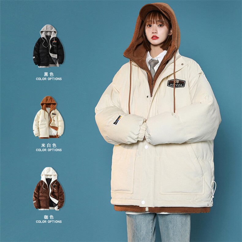 冬季中性风假两件棉衣外套加绒加厚清新棉服男女8117-P140控价188图片