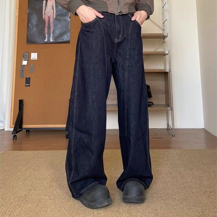 美式复古弯刀裤男小众设计感阔腿宽松痞帅原牛丹宁牛仔裤,男装牛仔裤,星座506A