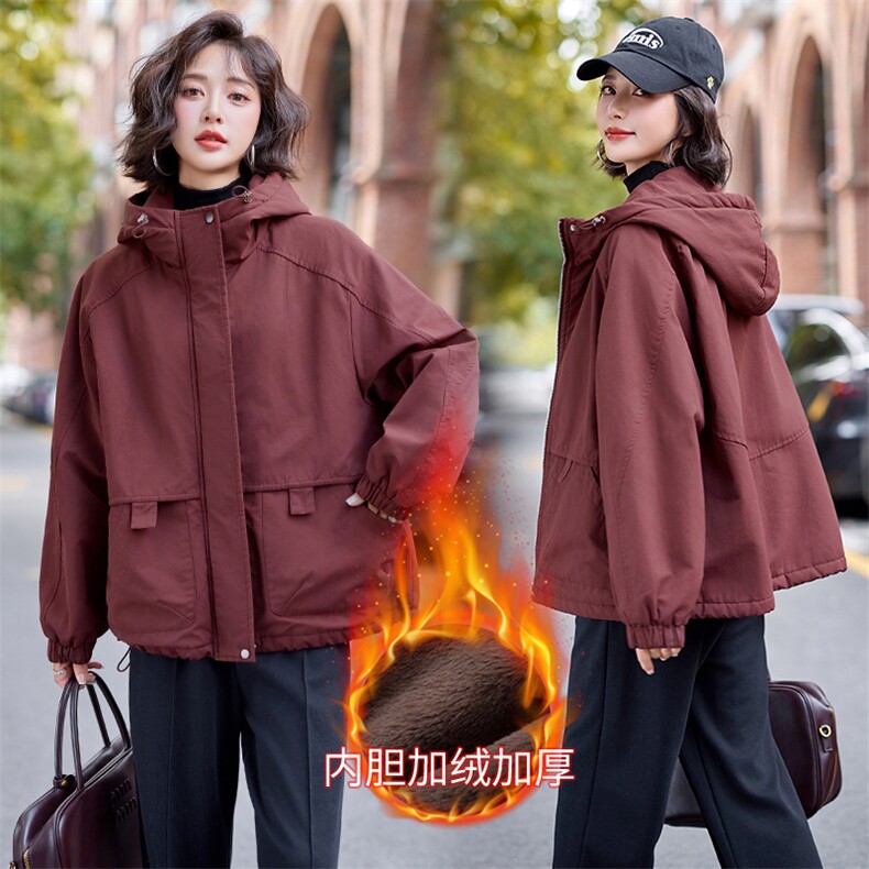 2025新款(现货)休闲时尚连帽外套宽松复古风衣（加绒），女装风衣，难舍钰依