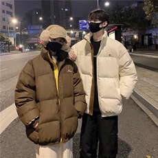 情侣装冬装PU软皮美式撞色棉服logo棉衣休闲外套男女G1102P128，男装棉衣，电商A339