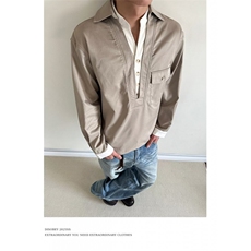假两件V领衬衫男女款老钱风休闲宽松衬衣卫衣cleanfit美式外套，男装衬衫，星座601-1
