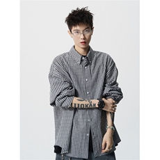 706-LK6247-P48现货秋季美式复古格子长袖衬衫休闲衬衣外套，男装衬衫，星座706
