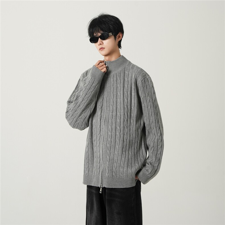 2025绞花开衫高领毛衣针织长袖百搭外套*AW16215*,男装针织衫/毛衣,星座511-1