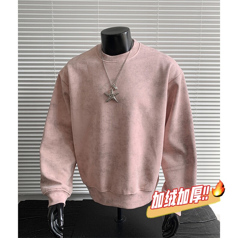 圆领重磅无帽绳500克加绒奥粒绒水洗扎染卫衣外套RH5303JR-P51，女装短外套，星座610B-1