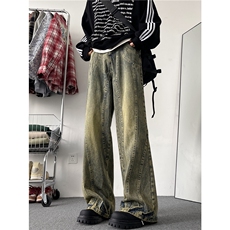 美式高街水洗黄泥染做旧牛仔裤vibe微喇叭xz310a-4-nz29，男装牛仔裤，星座310A-4