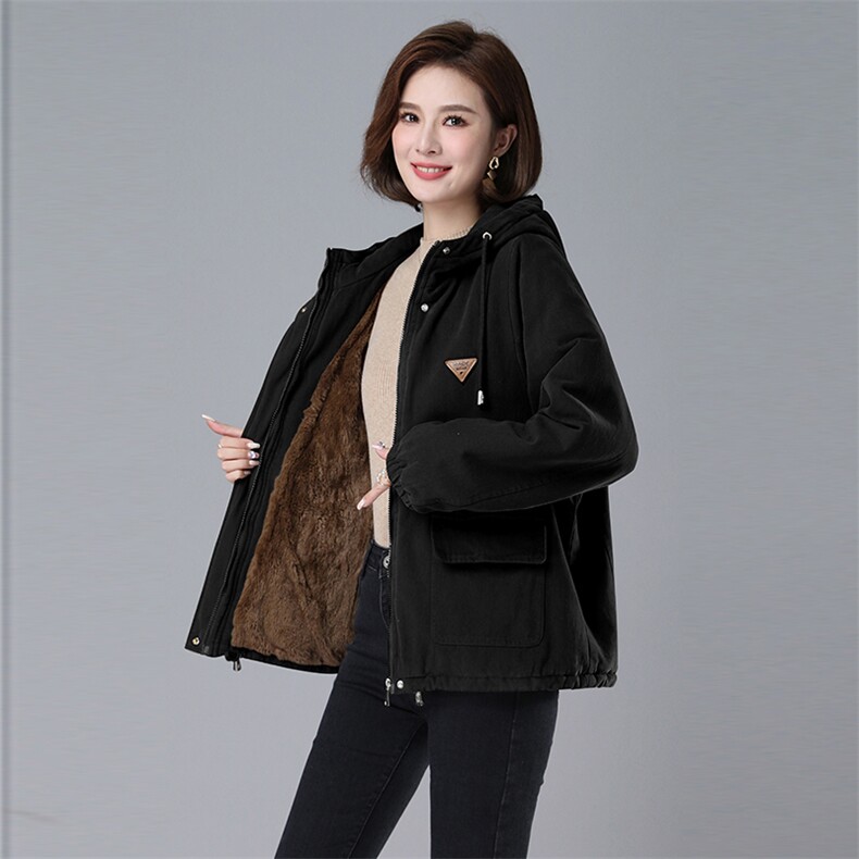 时尚女装加绒加厚保暖棉服外套派克服,女装派克服,秋牧寒烟