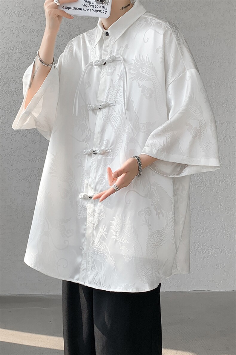 8XL-M特大码衬衫男新中式龙凤醋酸绸缎风外套五分袖CS513P45,男装衬衫,电商D206-1