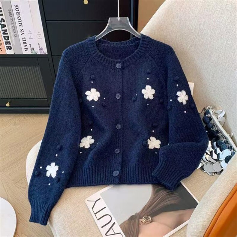 2026年秋季通勤花朵开衫，女装针织衫/毛衣，暖姿羊绒
