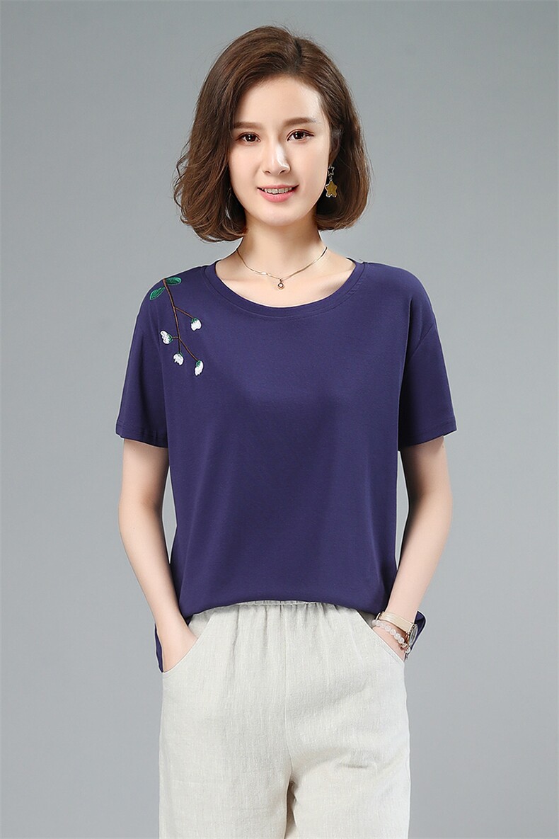 短袖直筒2021年夏季潮流绣花潮流套头韩版,女装T恤,小林双子