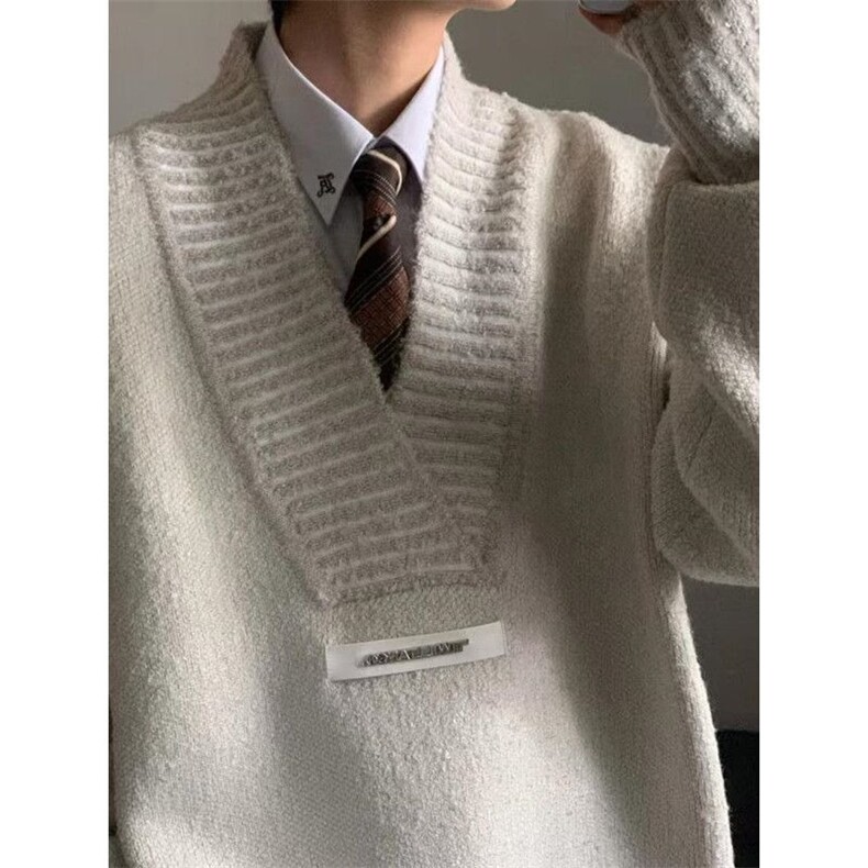 学院风V领毛衣男美式高级感情侣针织衫复古慵懒风低领外套,男装针织衫/毛衣,星座1210-1