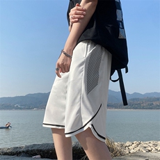 夏季休闲短裤男ins潮牌撞色拼接宽松直筒垂感五分运动裤DK055-P25，男装休闲裤，星座308B-1