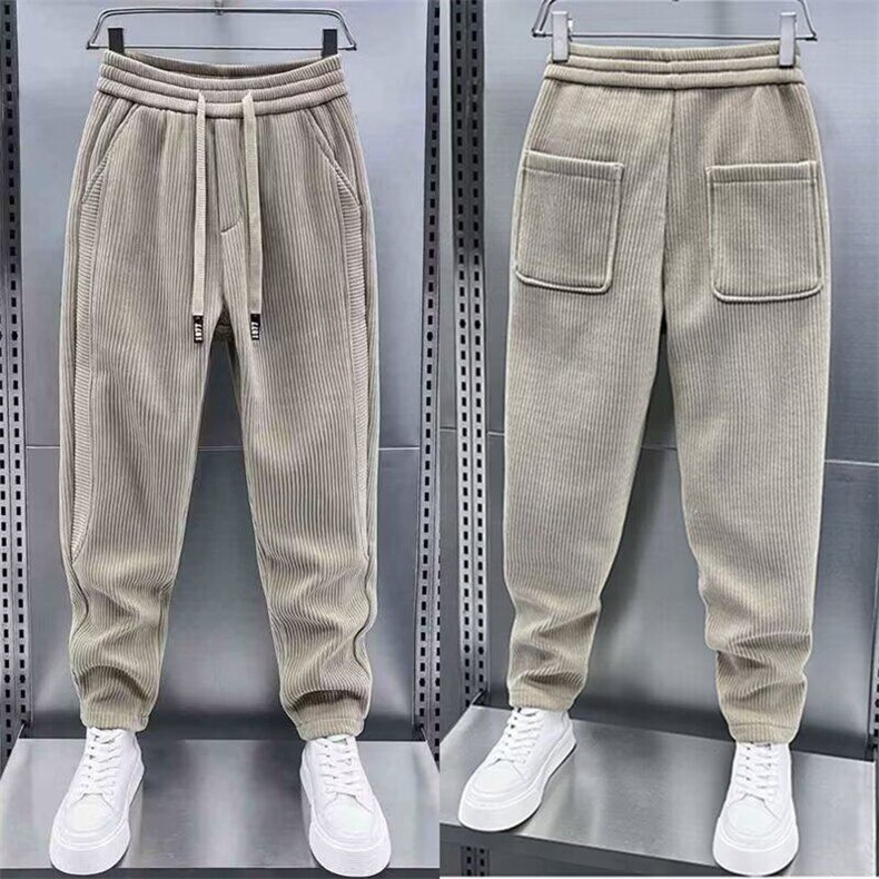 春秋新款拼色灯芯绒时尚百搭休闲裤男士宽松直脚条绒卫裤运动长裤，男装休闲裤，星座506A
