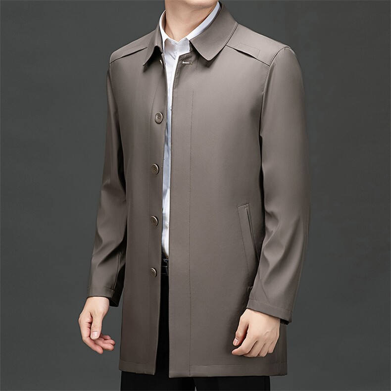 XL-F1322春秋新款男士中长款风衣翻领外套简约通勤商务男装,男装风衣,电商B360