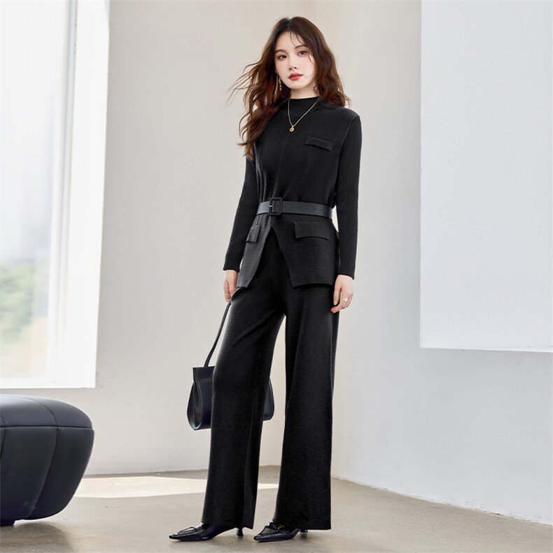 主推跑量现货！秋季新款时尚洋气设计感圆领显瘦百搭三件套裤女,女装套装/套裙,宝儿家
