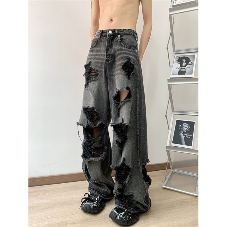 夏季潮流破洞牛仔裤男2024新款高街设计感百搭长裤现货K7954-P44,男装牛仔裤,星座512-3
