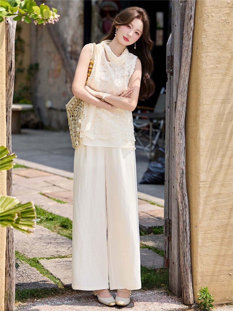 蕾丝镂空无袖背心裙两件套女2026新款夏季气质浪漫法式度假风套装,女装套装/套裙,意芙