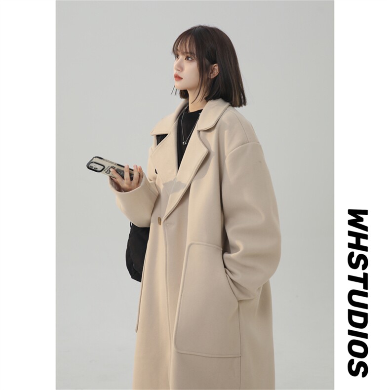 N9108/P100秋冬新款中长款双排扣毛呢大衣松呢子外套呢料大衣风衣，女装风衣，电商A141