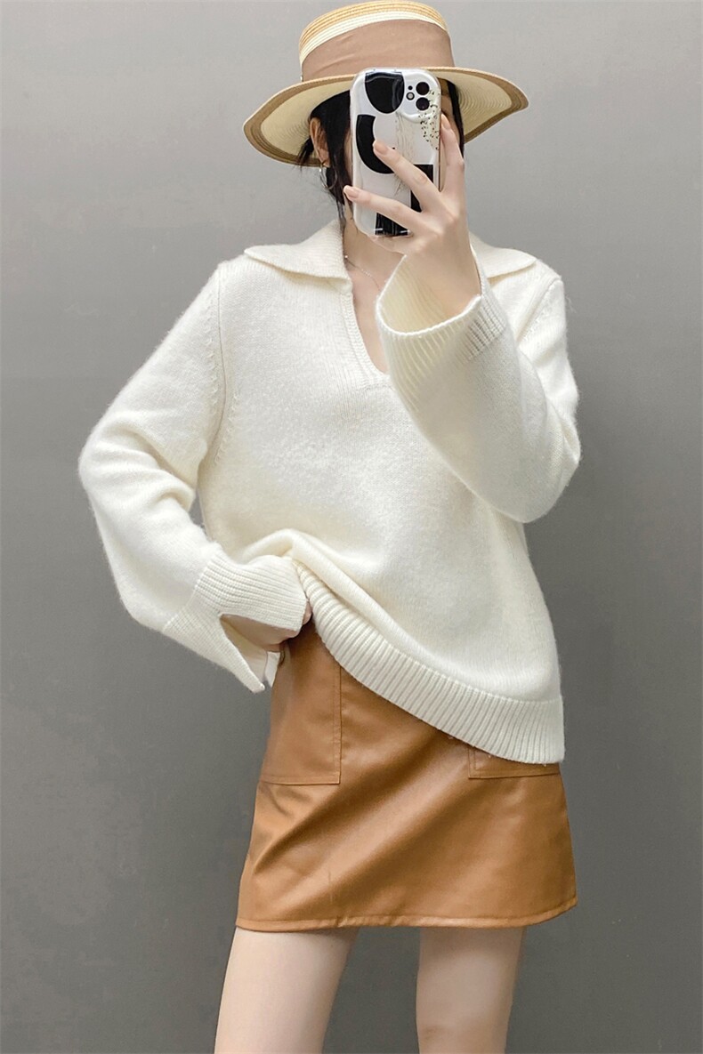 2025年秋季甜美长袖羊绒海军领时尚百搭通勤，女装针织衫/毛衣，织绒羊