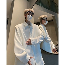 潮牌纯色高级感假两件长袖衬衫男女宽松潮流百搭垂感休闲衬衣外套，男装衬衫，星座506A