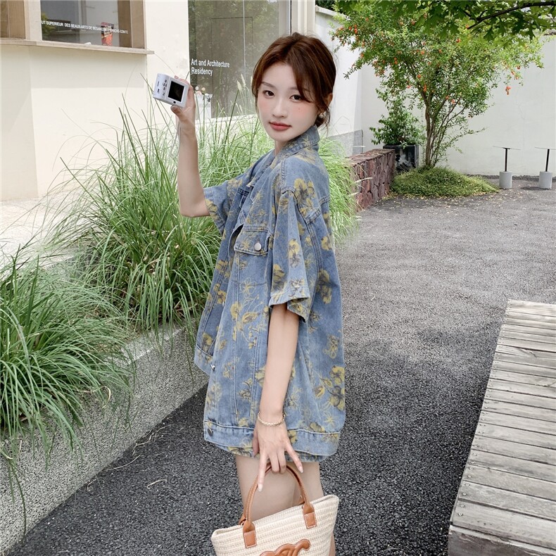 个性街头日韩通勤风时尚套装小众宽松休闲时尚印花,女装套装/套裙,2C105