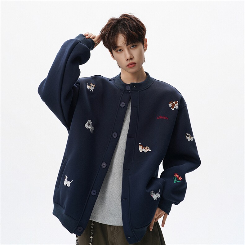 春季新款小狗刺绣立领圆领棒球服夹克重磅卫衣W639 P75图片