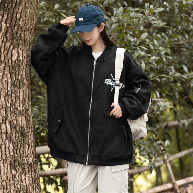 24春秋款美式复古麂皮绒飞行棒球服男女夹克外套JF251-P80控108,男装夹克,电商B370