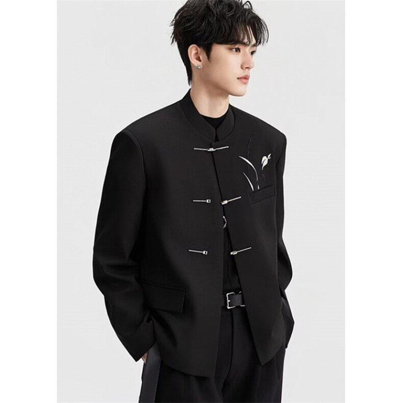 【007】黑色西装男士春秋中山装立领西服外套A079-XZ22-P57,男装西服套装,电商A079