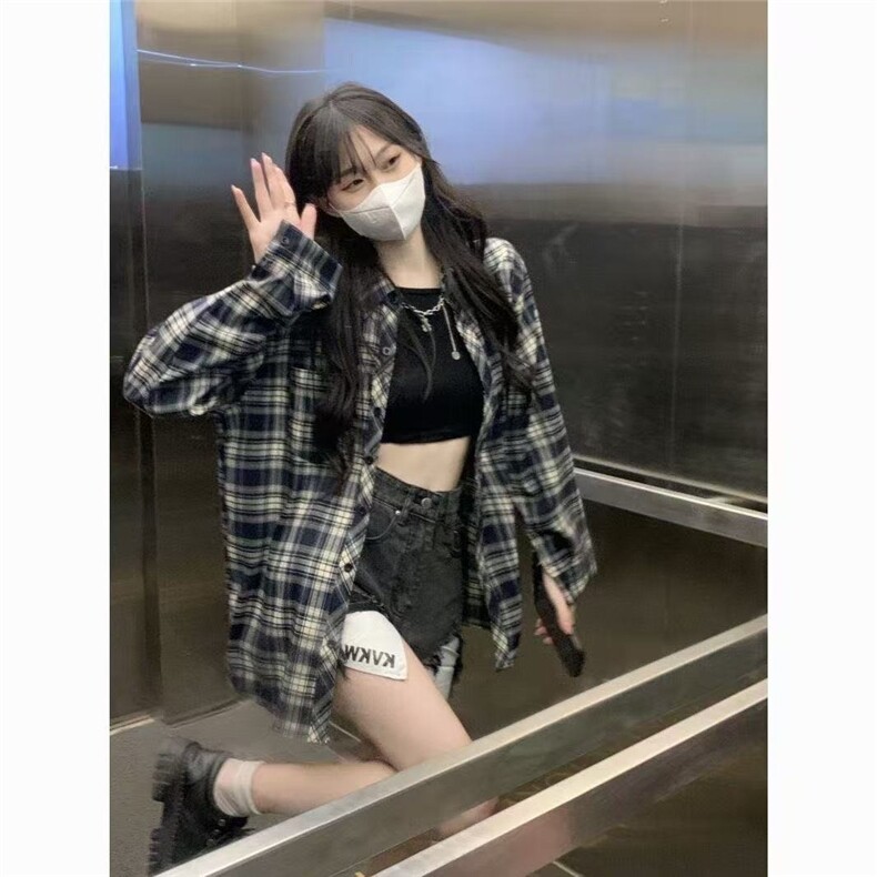 2025新款女童韩版长袖格子衬衫外套大码夏季学生防晒百搭薄款复古,男装防晒衣,星座1210-1