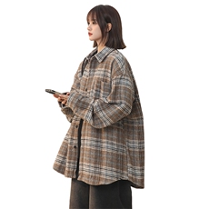 现货格子衬衫男女学生大码宽松潮牌工装衬衣外套225-2-CS710，男装衬衫，星座225-2