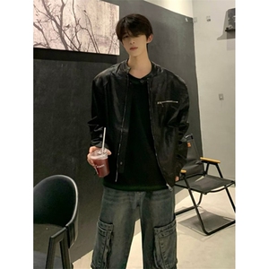 结构设计感垫肩短款机车皮夹克男防风保暖上衣时髦显高外套 JAK17图片