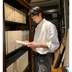 美式潮牌高街复古泡泡纱竖条纹日系肌理长袖衬衫男女休闲宽松衬衣，男装衬衫，电商A486