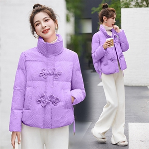 红色盘扣羽绒棉服女短款2025冬季新款小个子时尚气质小款棉袄外套图片