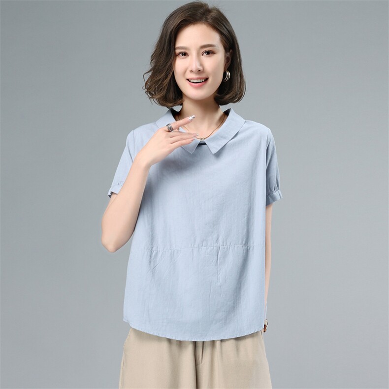 2021夏季新款简约时尚气质减龄翻领休闲舒适提花上衣,女装衬衫,奕阳依阁