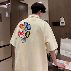 可设48小时支持抖音得物来样二开网眼透气翻领t恤美式短袖POLO衫，男装T恤，电商A486