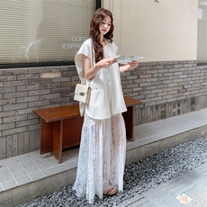 松弛感穿搭白色无袖马甲套装女夏2025超火好看蕾丝连衣长裙两件套，女装套装/套裙，2C255