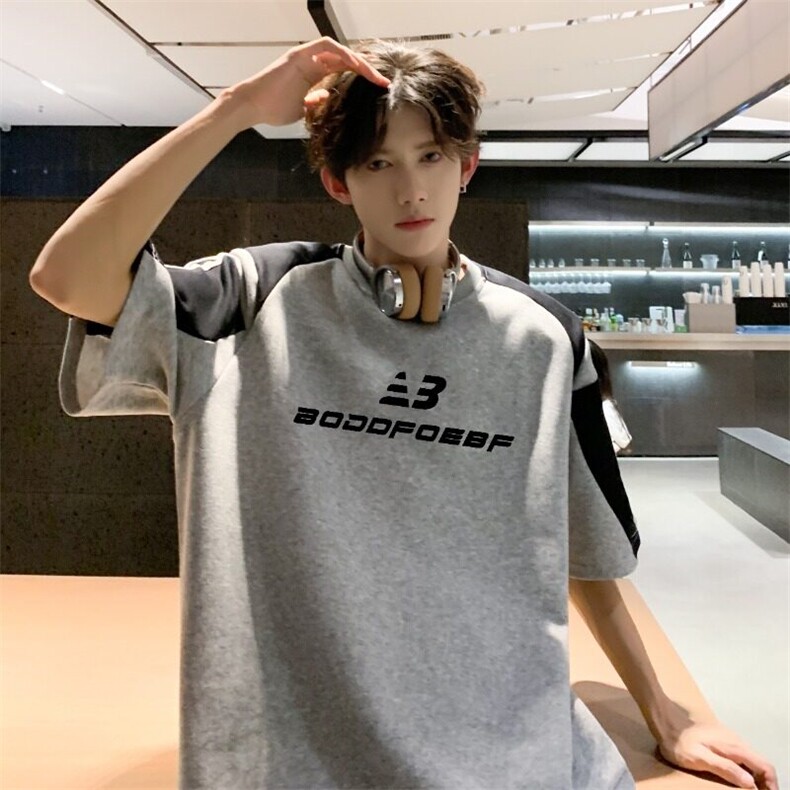 高质量美式T恤男女短袖韩版潮字母拼色2026夏季ins体恤ST551-P39，男装T恤，星座412-2