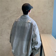 54-P63054原版质量破洞立领蓝色牛仔外套，男装工装外套，电商B323A
