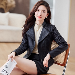 2023秋冬拉链收腰短款修身皮衣女装新款皮加绒外套上衣显瘦收腰图片