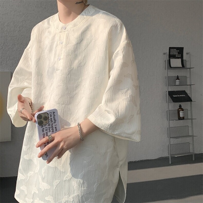 8XL-M风蝴蝶t恤大码唐装新中式七分袖棉麻冰丝短袖DX1208P48,男装T恤,电商B238