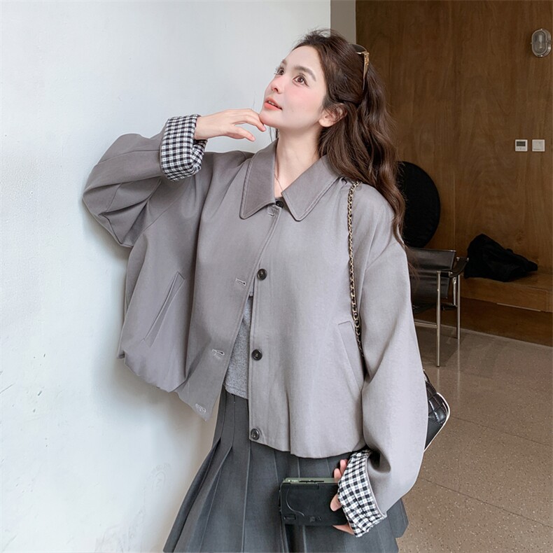新品格子拼接短外套2C158-6043-P155-K248,女装短外套,2C158