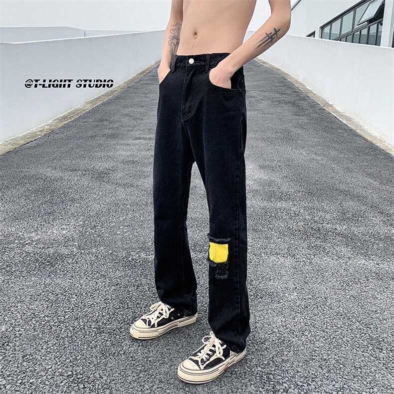 B221美式ins高街暗黑小众修身小脚破洞牛仔裤LK23012-P60控78,男装牛仔裤,电商B221
