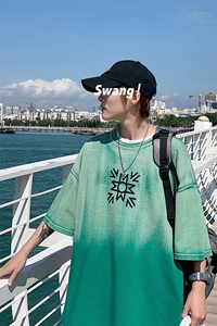 2023夏季新款潮流圆领短袖T恤港风渐变半袖男女 1533-P50 控价68图片