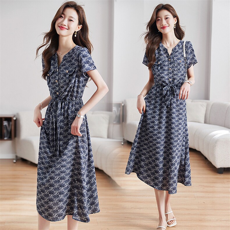 高级感轻熟风法式复古连衣裙女夏季2024新款漂亮气质收腰显瘦裙子，女装连衣裙，岚衣(原川流布茜）