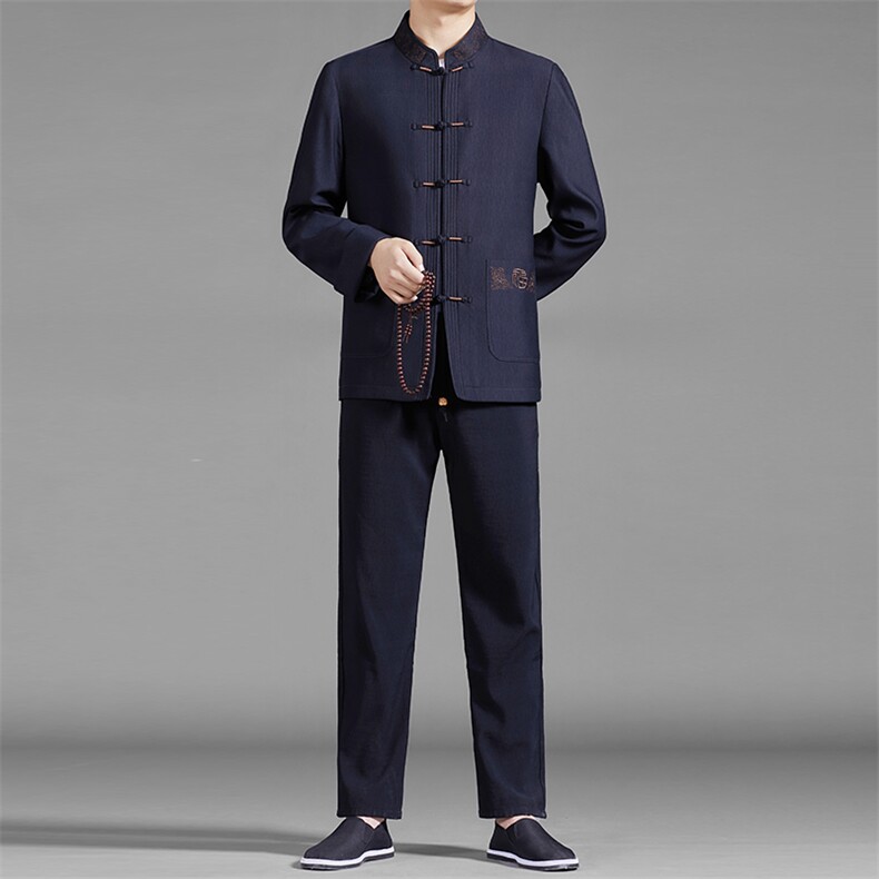 MJ-7108R冬男士长袖休闲加绒三件套套装中老年爸爸唐装风P258，男装民族服装，电商B360