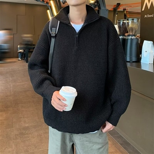 半拉链高领纯色毛衣男秋季宽松日系慵懒风情侣百搭针织衫4150 P50图片