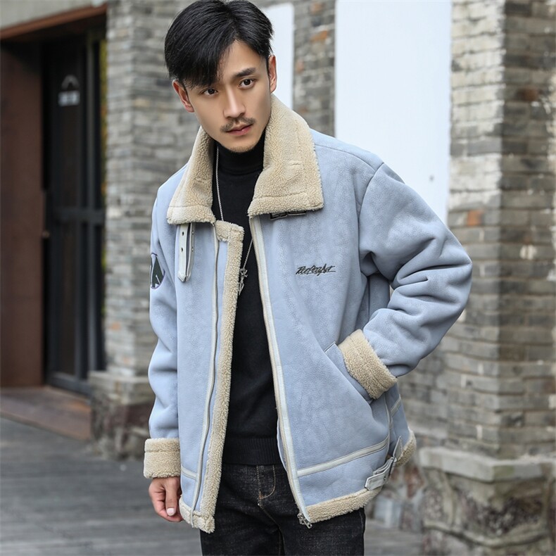 模特外景 冬季皮毛一体男加绒加厚夹克外套Z1929-P260 大码M-5XL图片