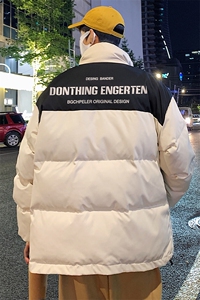 特批港风夜景冬款 时尚宽松字母印花撞色翻领棉衣MY6250 P85控138图片
