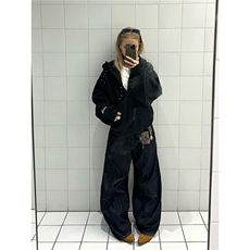 铆钉杜宾犬耳连帽卫衣女秋美式潮牌宽松慵懒外套上衣WB513-P64，女装短外套，星座412-3