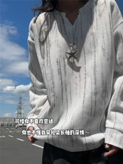 XZ809A/SYR21/P30/控48麦穗格扎染V领口长袖T恤卫衣，男装T恤，星座809A(原222-1)